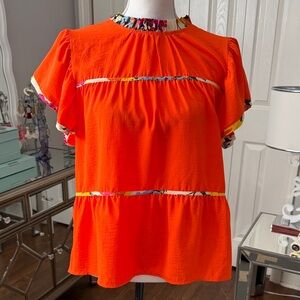 THML Orange Short-Sleeve Tiered Super Cute Top Size Large